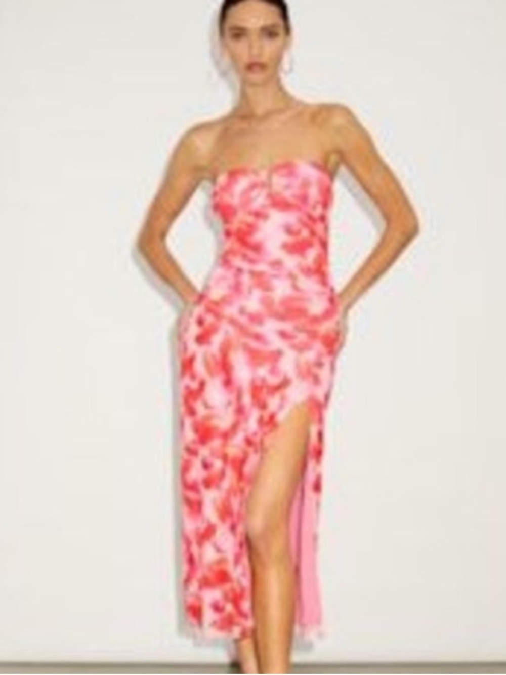 NWT Lulus Chania Elegant Strapless Pink Floral Strapless Dress Sz Medium